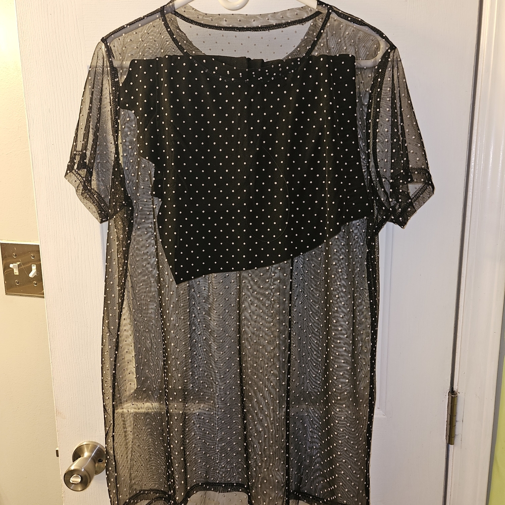 Black Sheer Polka Dot Top 3 Piece Set